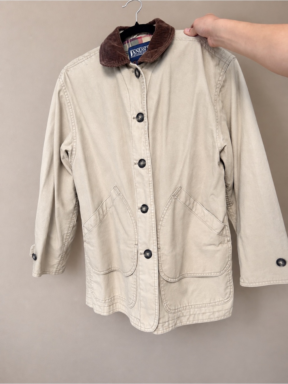 Vintage Lands' End Barn-Coat with Brown Corduroy Collar